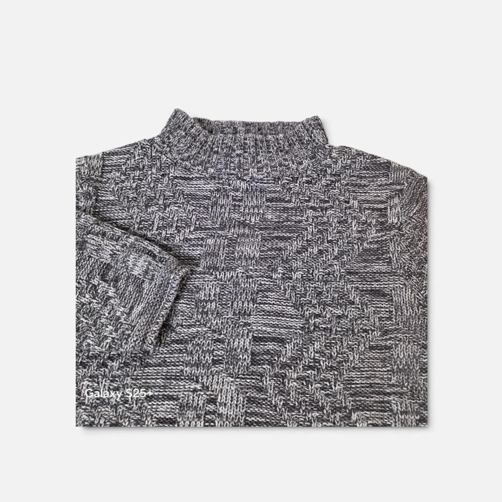 Bobbie Brooks Womens Gray Marl Geometric Knit Mock Neck Sweater BB247 Large